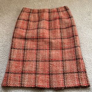 4/$10 Talbots wool plaid lined pencil skirt, 8. Orange brown plaid